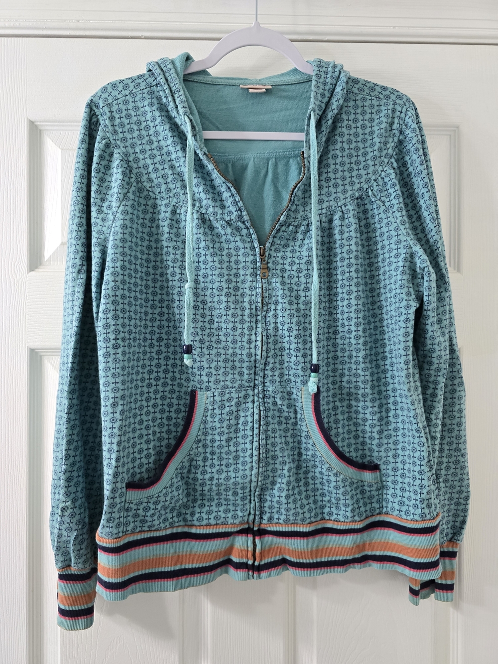 Mossimo Supply Co Light Blue Patterned Zip Hoodie Jacket- XL